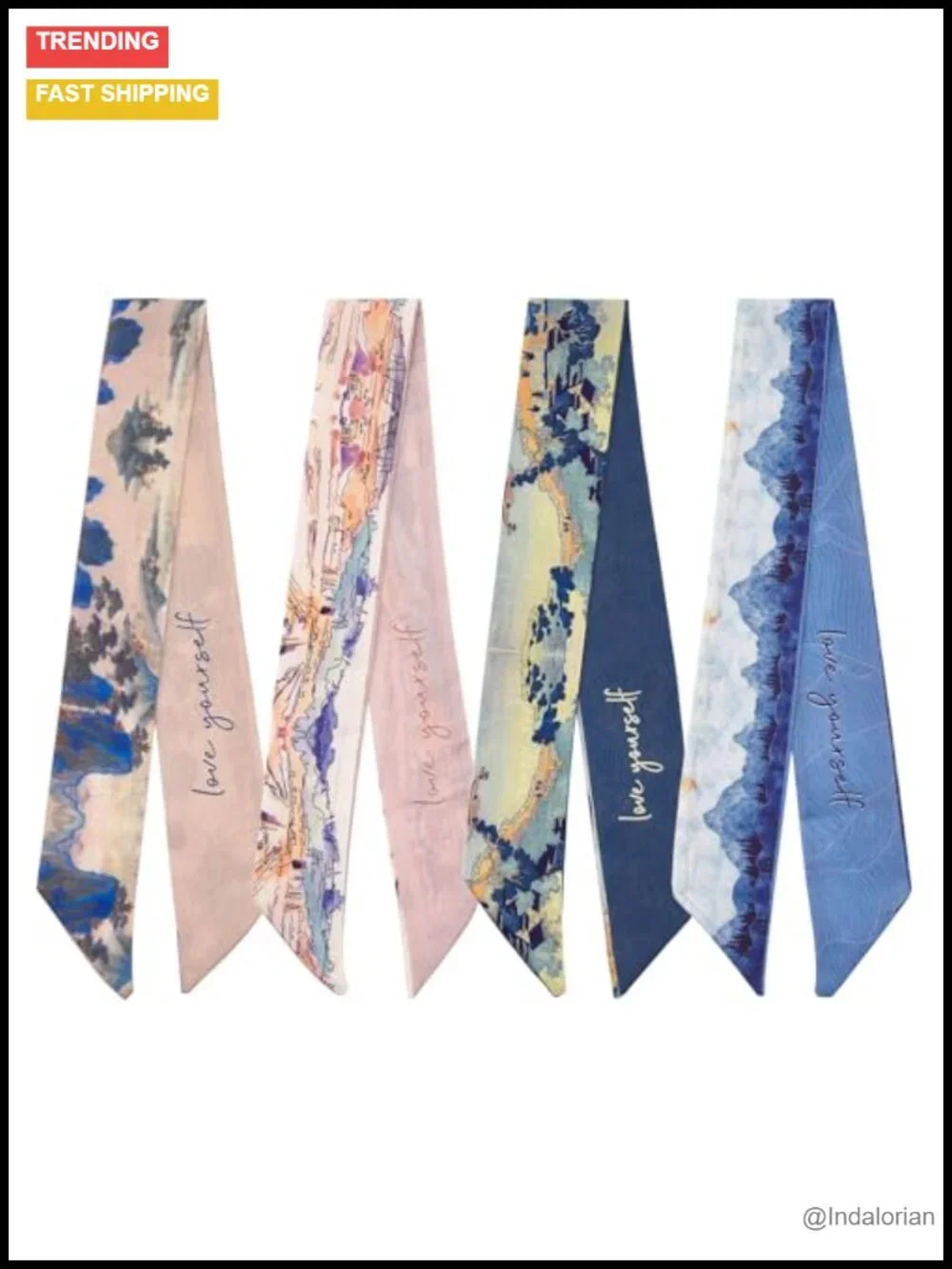 4 Pack Skinny Twill Scarf Hair Band Purse Charm Accessory Set